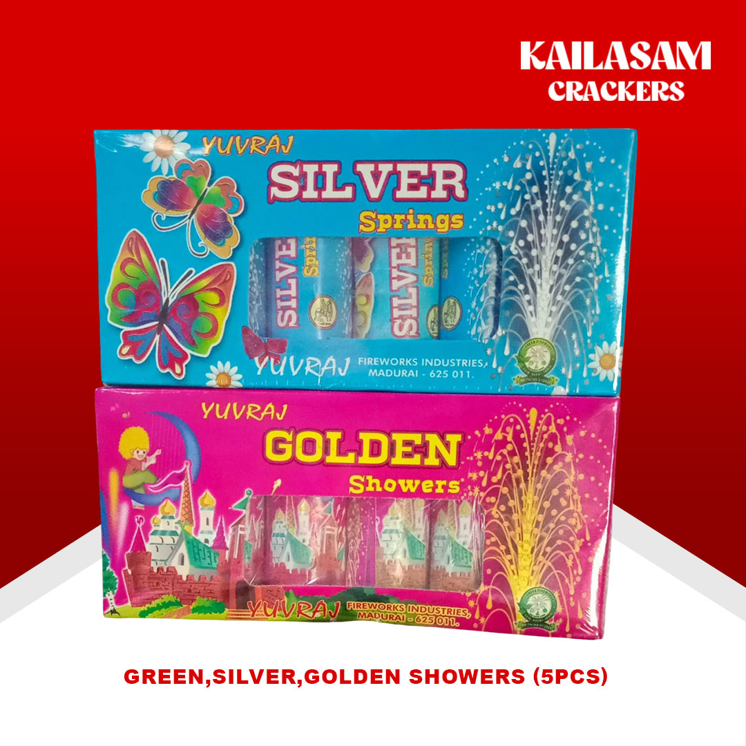 Green,Silver,Golden Showers (5pcs) / சவர்ஸ் பச்சை, சில்வர் ரூ கோல்டு கலர்ஸ் 